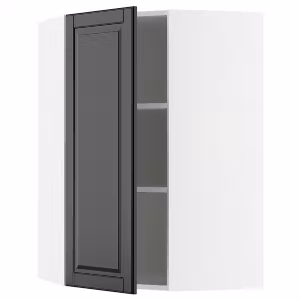 METOD Угловой навесной шкаф с полками - белый/Bodbyn чёрный 68x100 см - фото 1