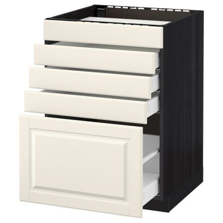 Напольный шкаф для варочной панели, 5 фасадов, 4 ящиков МЕТОД / МАКСИМЕРА, черный, Будбин белый с оттенком