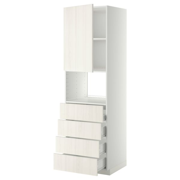 Высокий шкаф для духовки, дверца, 4 ящика МЕТОД / ФОРВАРА, белый, Росдаль белый - схема-чертеж с размерами