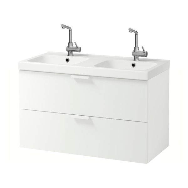 Шкаф для раковины с 2 ящиками ГОДМОРГОН / ОДЕНСВИК, белый (100x49x64 см) - фото 2