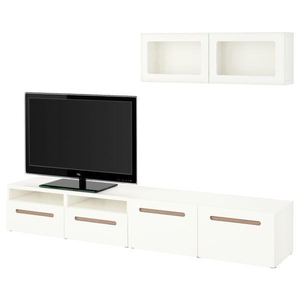 Шкаф для ТВ, комбинированный, стекляные дверцы БЕСТО, Марвикен белый прозрачное стекло (240x20/40x166 см) - фото 1