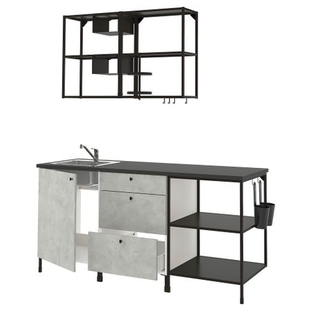 Кухня, 183x63.5x222 см, антрацит/под бетон IKEA ENHET 793.375.32