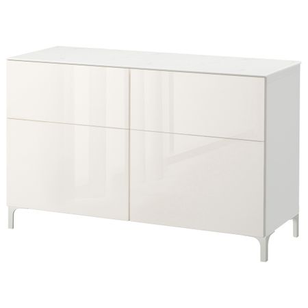 Комбинация для хранения с дверцами, ящиками БЕСТО, белый, Сельсвикен глянцевый/белый (120x42x74 см)
