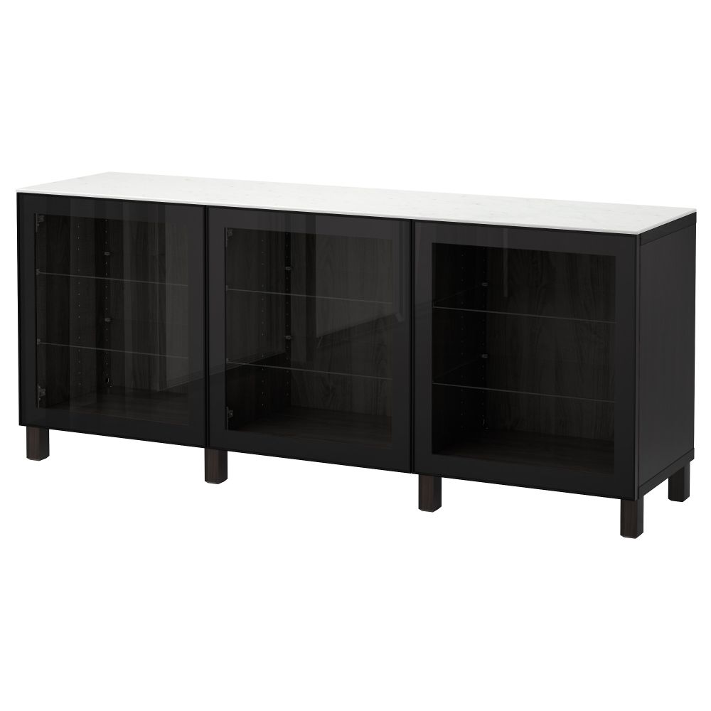 Комбинация для хранения с дверцами БЕСТО, черно-коричневый, Глассвик черный/прозрачное стекло (180x42x74 см) - фото 1