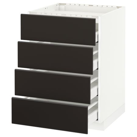Напольный шкаф, 4 фронтальных панели, 4 ящика МЕТОД / МАКСИМЕРА, белый, Кунгсбакка антрацит