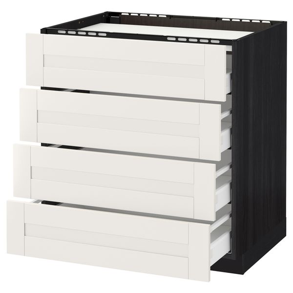 Напольный шкаф, 4 фронтальных панели, 4 ящика МЕТОД / МАКСИМЕРА, черный, Сэведаль белый - схема-чертеж с размерами