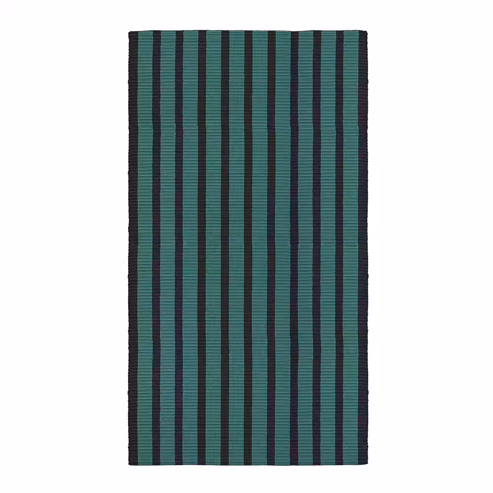 VÄGSKYLT ВЭГСКЮЛТ Ковер, безворсовый - сине-зеленый/чёрный 80x150 см - фото 1