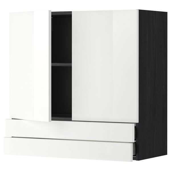 Навесной шкаф, 2 дверцы, 2 ящика МЕТОД / МАКСИМЕРА, черный, Рингульт белый - фото 1