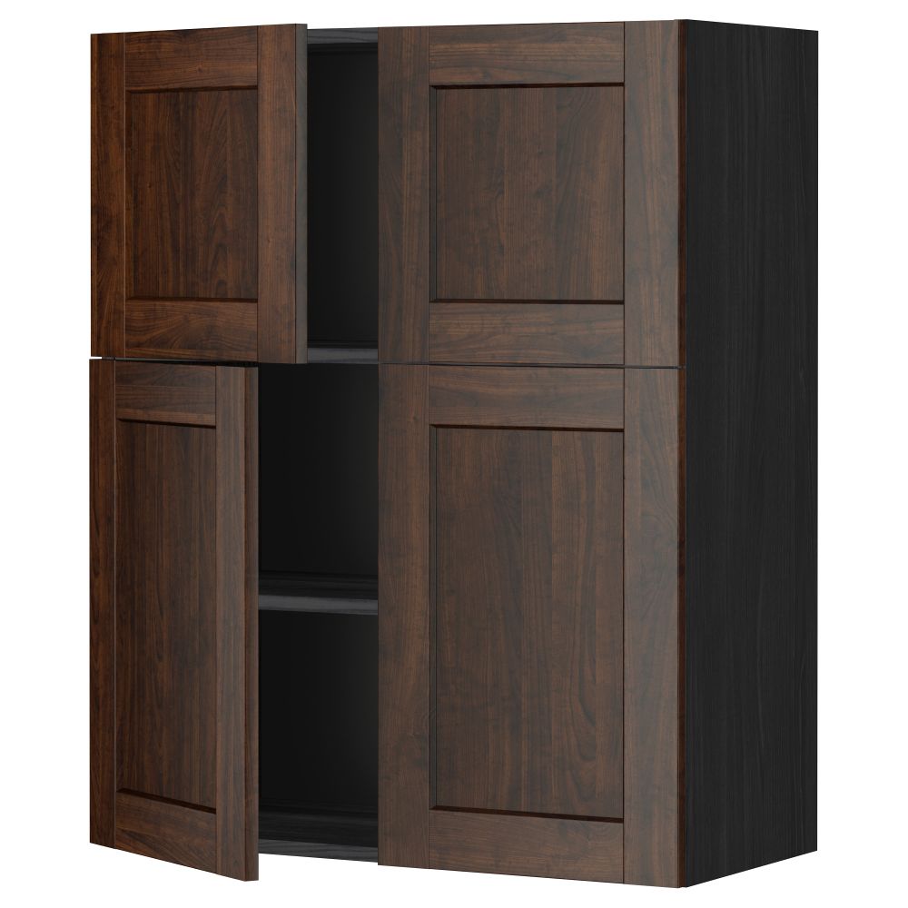 Навесной шкаф с полками, 4 дверцы МЕТОД, черный, Эдсерум коричневый (80x100 см) - схема-чертеж с размерами