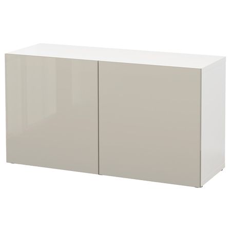 Стеллаж с дверьми, белый/Сельсвикен глянцевый, бежевый 120x42x64 см IKEA BESTÅ БЕСТО 692.443.88