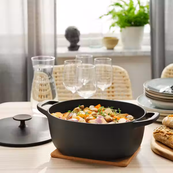 VARDAGEN Казан с крышкой - эмалированный чугун матовая поверхность/чёрный 5 л - схема-чертеж с размерами