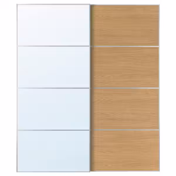 AULI / MEHAMN Пара раздвижных дверей - алюминий зеркальное стекло/двусторонний под дуб 200x236 см - фото 1