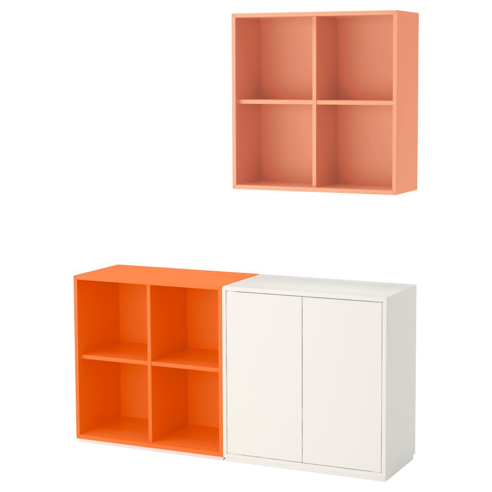 Комбинация шкафов с цоколем ЭКЕТ, белый/оранжевый, светло-оранжевый (140x35x182 см) - фото 1