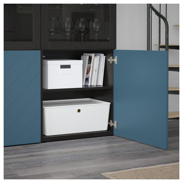 Комбинация для хранения со стеклянными дверцами БЕСТО, черно-коричневый Халлставик, темно-синий прозрачное стекло (120x40x192 - схема-чертеж с размерами