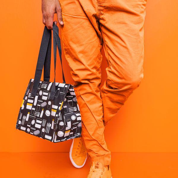 Сумка для/завтраков, с рисунком серый 25x16x27 см IKEA FLADDRIG ФЛАДДРИГ 204.972.16 - схема-чертеж с размерами