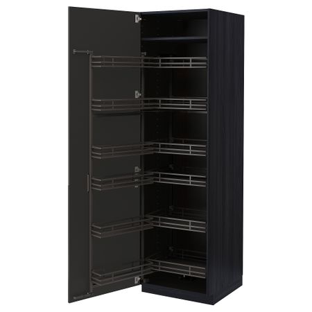 Высокий шкаф с выдвижным модулем, черный, Nickebo матовый антрацит, 60x60x200 см IKEA METOD МЕТОД 994.983.45
