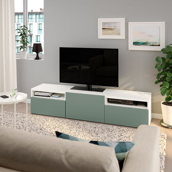 Тумба под ТВ, белый, Нотвикен серо-зеленый, 180x42x39 см IKEA БЕСТО 592.986.64 - фото 2