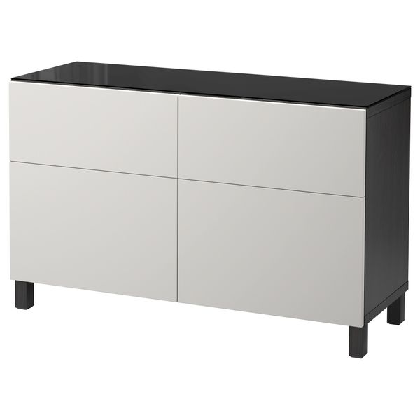 Комбинация для хранения с ящиками БЕСТО, черно-коричневый, Лаппвикен светло-серый (120x40x74 см) - фото 1