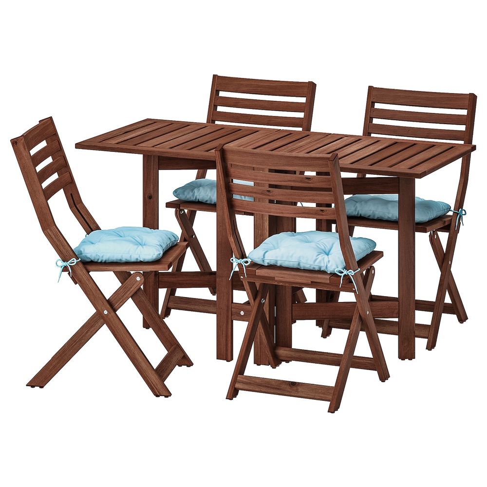 Стол + 4 складных стула, для/сада, коричневая морилка/Куддарна голубой IKEA ЭПЛАРО 392.900.94 - фото 1