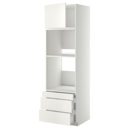 Высокий шкаф для духовки комбинированный, духовка + дверца, 3 ящика МЕТОД / ФОРВАРА, белый, Веддинге белый