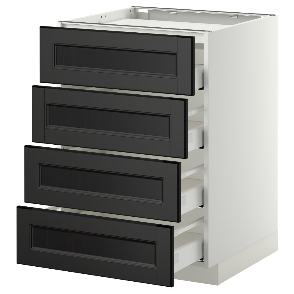 Напольный шкаф, 4 фронтальных панели, 4 ящика МЕТОД / МАКСИМЕРА, белый, Лаксарби черно-коричневый - фото 1