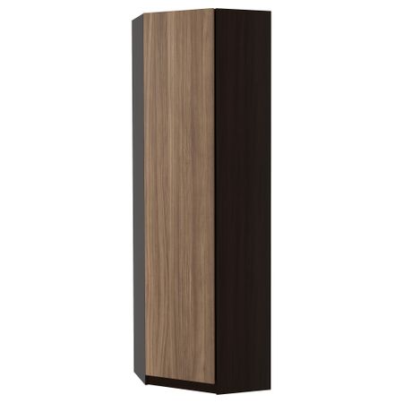 Гардероб угловой ПАКС, черно-коричневый, Стокгольм шпон грецкого ореха