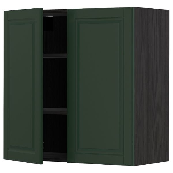 Навесной шкаф с полками/2дверцы, черный/Будбин темно-зеленый 80x80 см IKEA МЕТОД 293.132.08 - схема-чертеж с размерами