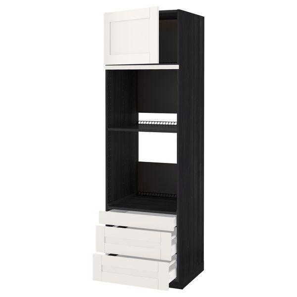 Высокий шкаф для духовки комбинированный, духовка + дверца, 3 ящика МЕТОД / МАКСИМЕРА, черный, Сэведаль белый - схема-чертеж с размерами