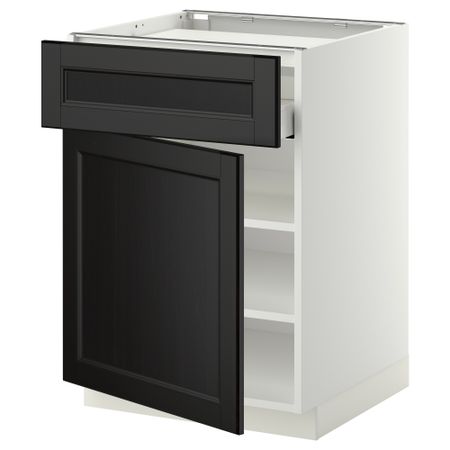 Напольный шкаф для варочной панели, ящик, полка, дверцы МЕТОД / МАКСИМЕРА, белый, Лаксарби черно-коричневый (60x60 см)