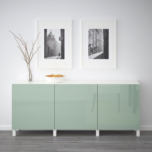 Комбинация для хранения с дверцами, белый, Сельсвикен глянцевый/серо-зеленый светлый, 180x40x74 см IKEA БЕСТО 392.467.08 - фото 2