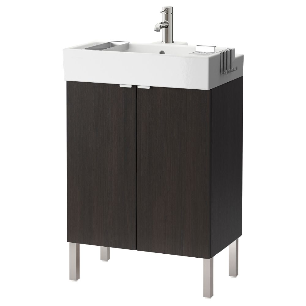 Шкаф под раковину с 2 дверцами ЛИЛЛОНГЕН, черно-коричневый - фото 1