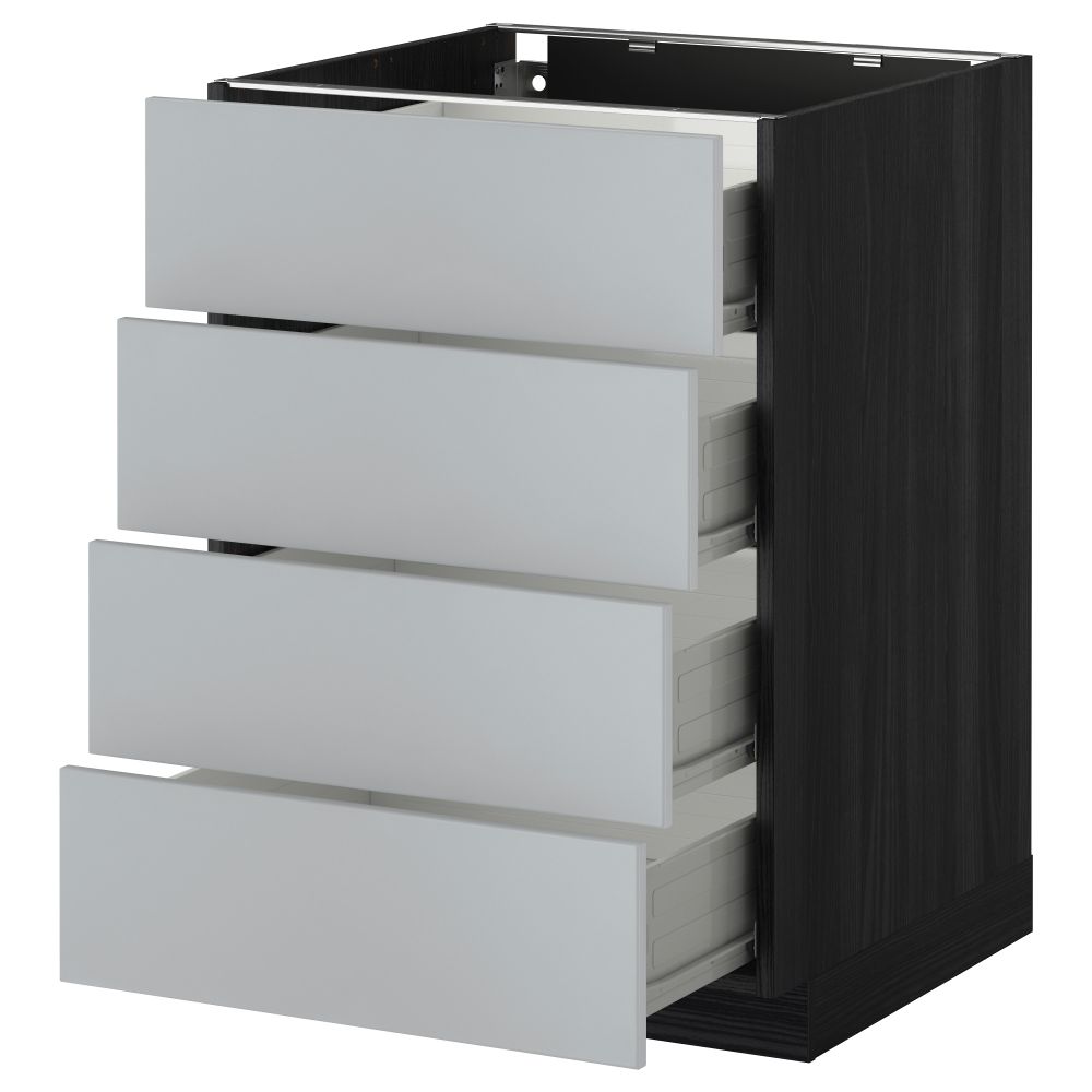Напольный шкаф 4 фронтальных панели, 4 ящика МЕТОД / ФОРВАРА, черный, Веддинге серый - схема-чертеж с размерами