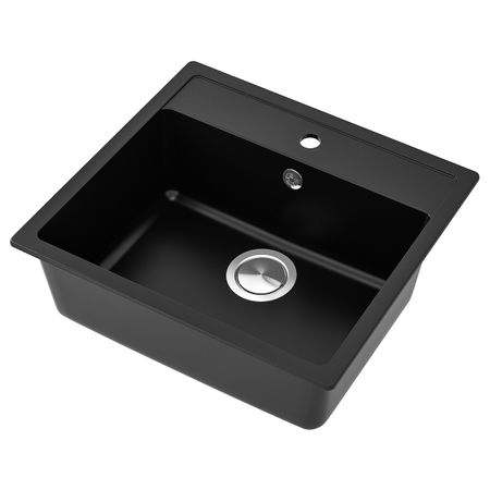 Одинарная врезная мойка, черный, кварцевый композит 56x50 см IKEA ХЭЛЛВИКЕН 992.430.14