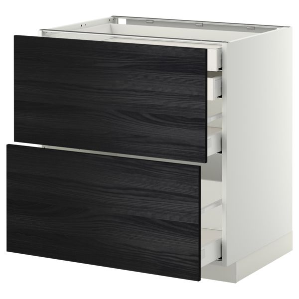 Напольный шкаф 2 фронтальные панели, 2 нижних, 1 средний, 1 высокий ящик МЕТОД / МАКСИМЕРА, белый, Тингсрид черный - фото 1