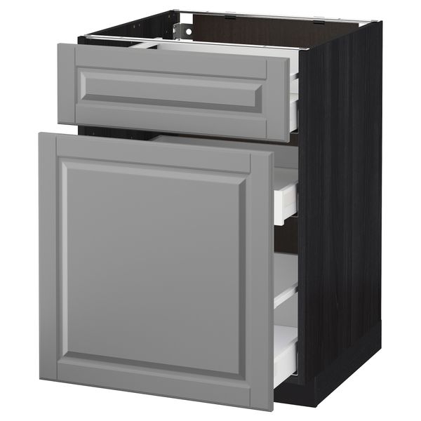 Напольный шкаф, выдвижной секцией, ящик МЕТОД / МАКСИМЕРА, черный, Будбин серый - схема-чертеж с размерами