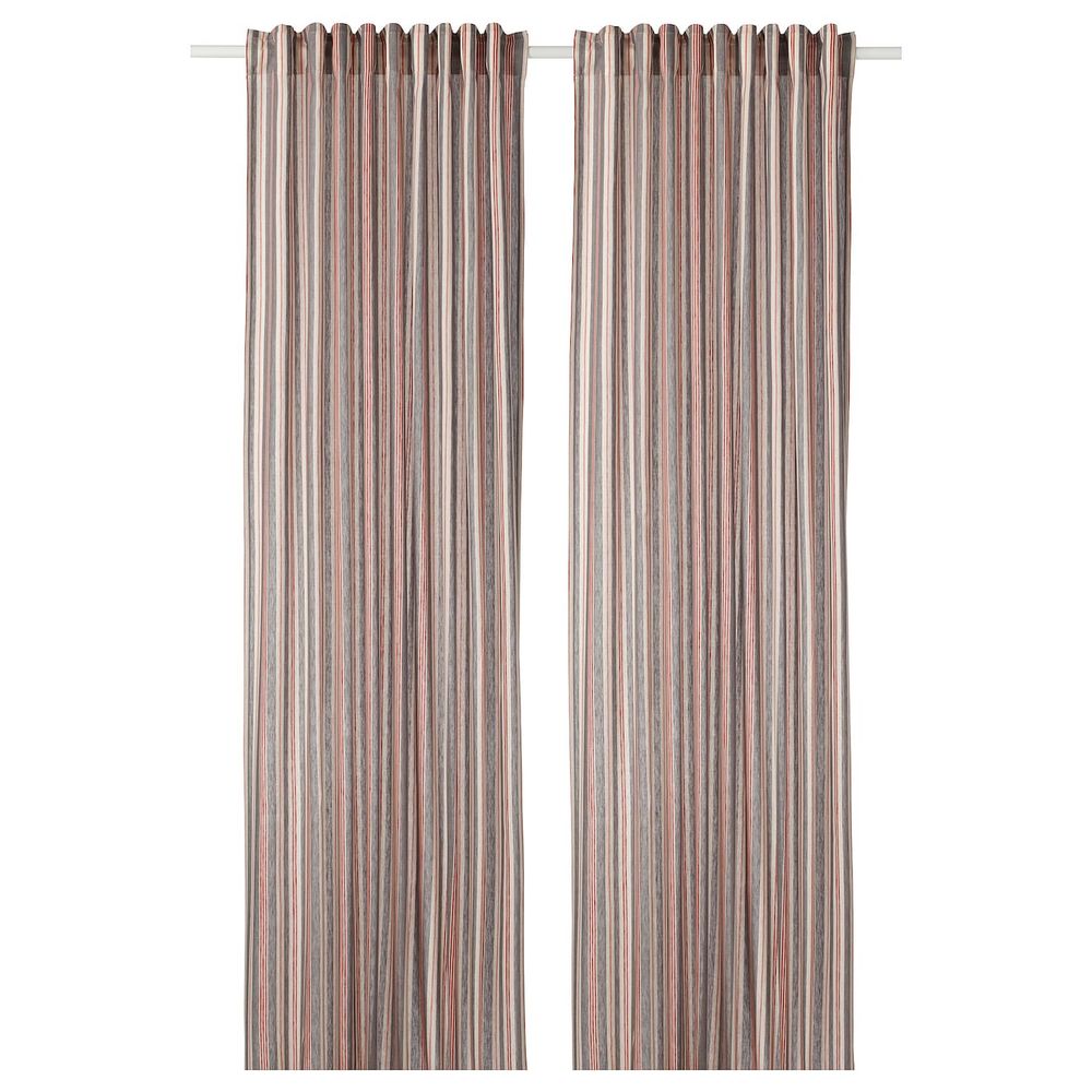 Гардины, 2 шт., серый/красный в полоску 145x300 см IKEA BERGSKRABBA БЕРГСКРАББА 204.508.60 - фото 1