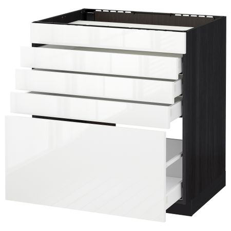Напольный шкаф для варочной панели, 5 фасадов, 4 ящиков МЕТОД / МАКСИМЕРА, черный, Рингульт белый