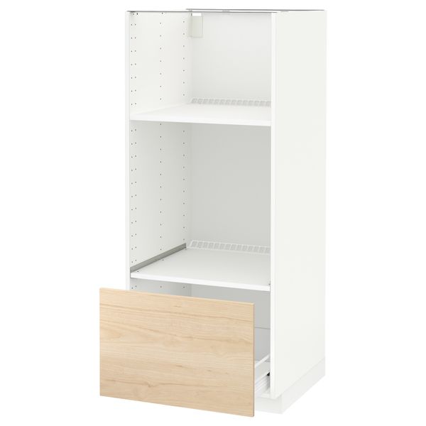 Высокий шкаф с ящиком для духовки/СВЧ МЕТОД / ФОРВАРА, белый, Аскерсунд под светлый ясень (60x60x140 см) - схема-чертеж с размерами