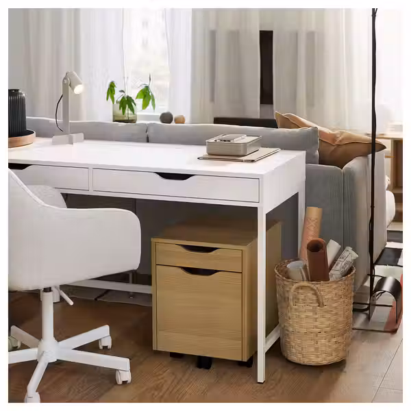 ALEX Тумба с ящиками на колесах - под беленый дуб/чёрный 36x50 см - фото 6