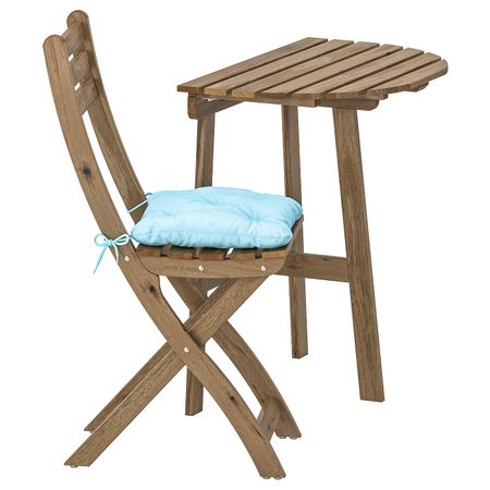 Стол + 1 складной стул, для/сада, серо-коричневая морилка/Куддарна голубой IKEA ASKHOLMEN АСКХОЛЬМЕН 192.861.68