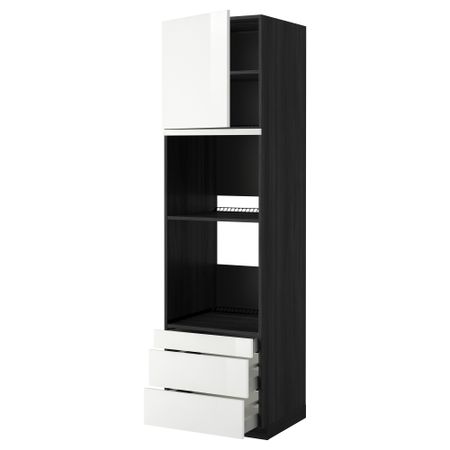 Высокий шкаф для духовки комбинированный, духовка + дверца, 3 ящика МЕТОД / МАКСИМЕРА, черный, Рингульт белый