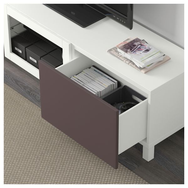 Тумба под ТВ с ящиками и дверцей БЕСТО, белый, Вальвикен темно-коричневый, прозрачное стекло (180x40x48 см) - фото 3