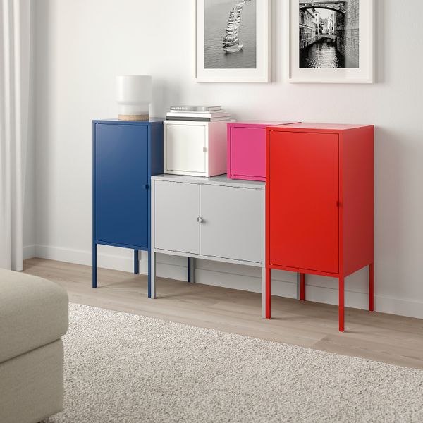 Комбинация для хранения, темно-синий серый-белый/розовый-красный 130x82 см IKEA ЛИКСГУЛЬТ 692.488.57 - фото 2