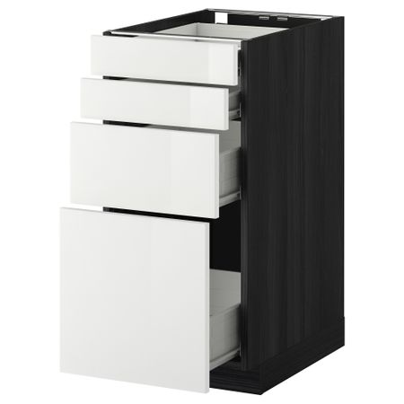 Напольный шкаф 4 фронтальных панели, 4 ящика МЕТОД / ФОРВАРА, черный, Рингульт белый