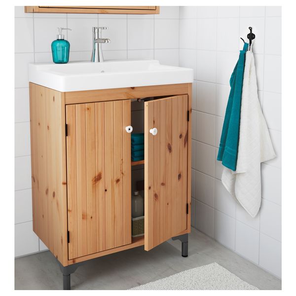 Шкаф под раковину с 2-мя дверцами СИЛВЕРОН / ТЭЛЛЕВИКЕН, светло-коричневый (61x41x88 см) - фото 3