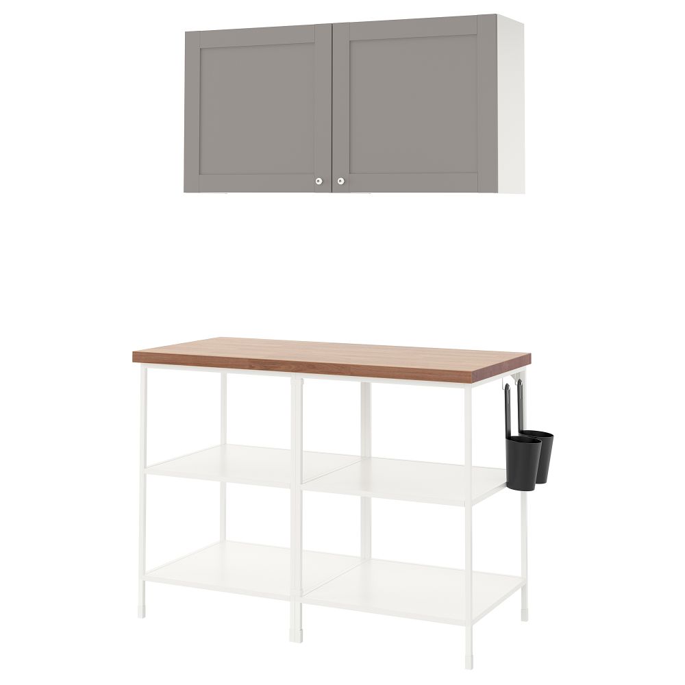Комбинация для хранения, 123x63.5x207 см, белый, серый каркас IKEA BEGIVENHET БЕГИВЕНХЕТ 994.855.50 - фото 1