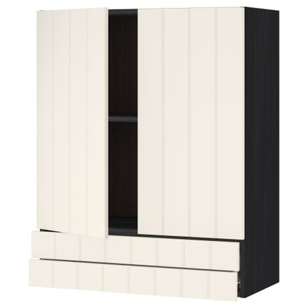 Навесной шкаф, 2 дверцы, 2 ящика МЕТОД / ФОРВАРА, черный, Хитарп белый с оттенком