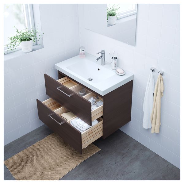 Шкаф для раковины с 2 ящиками ГОДМОРГОН / ОДЕНСВИК, черно-коричневый (80x49x64 см) - фото 2