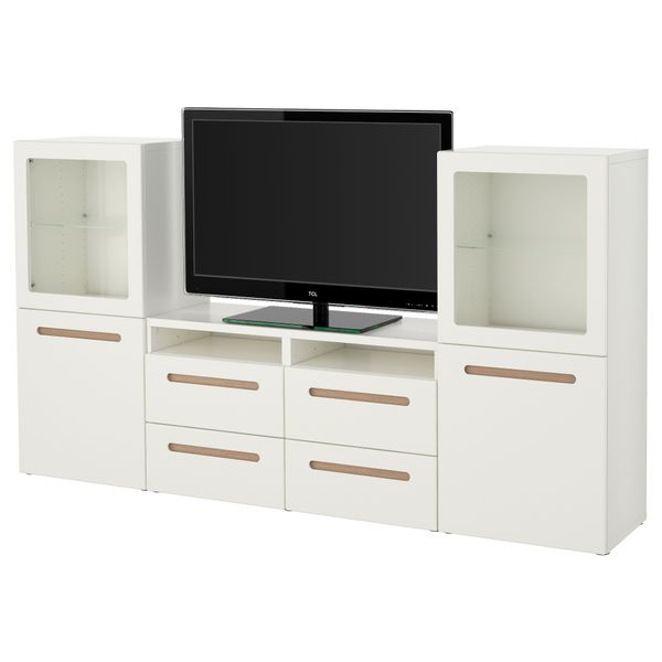 Шкаф для ТВ, комбинированный, стекляные дверцы БЕСТО, Марвикен белый прозрачное стекло (240x40x128 см) - фото 1