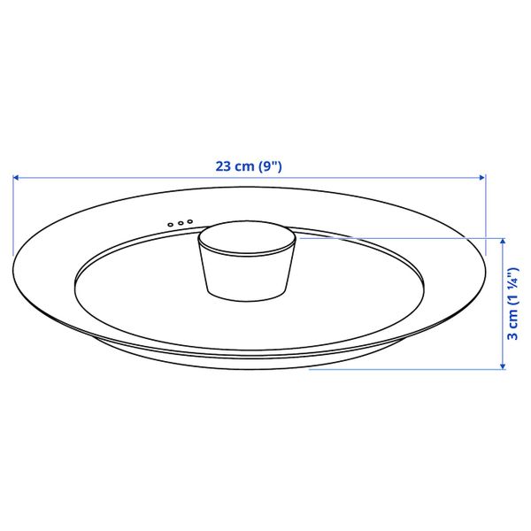 Крышка, стекло 23 см IKEA KLOCKREN КЛОКРЕН 004.492.07 - схема-чертеж с размерами
